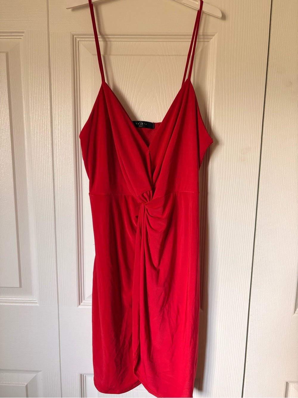 Red Knot-Front Mini Dress with Spaghetti Straps